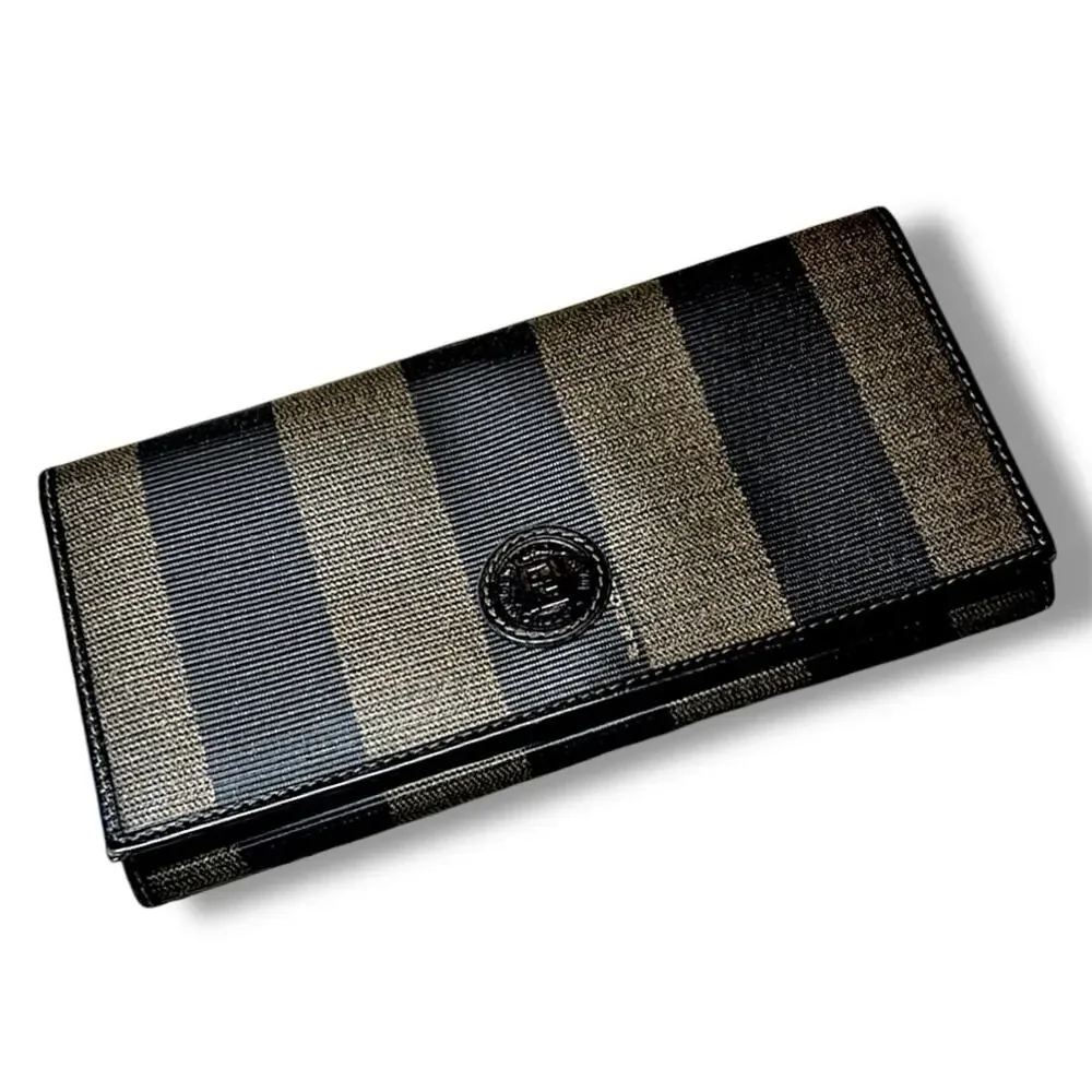 Fendi Black and Taupe Striped Wallet with Removable Gold Tone chain VTG